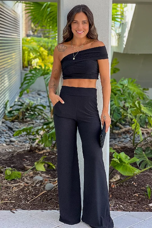 Black One Shoulder Top And Pants Set