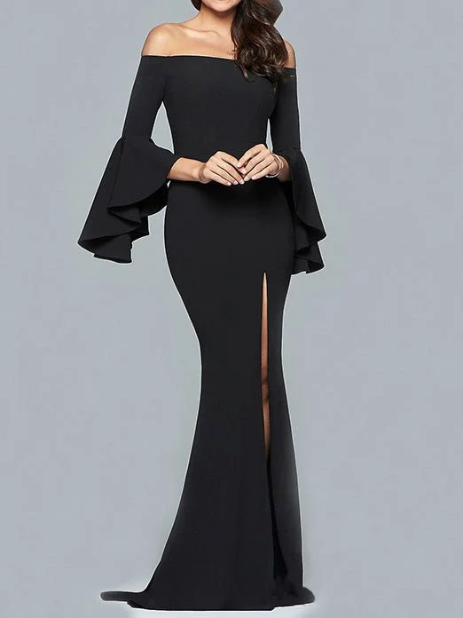 Dresses One-Shoulder Flared Sleeve Slit Dress for Women