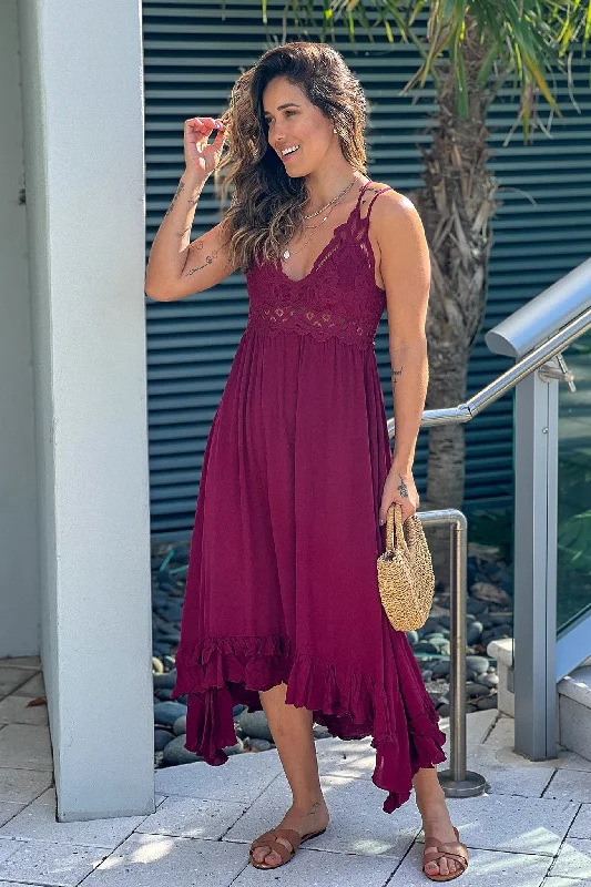 Garnet Crochet Top High Low Dress