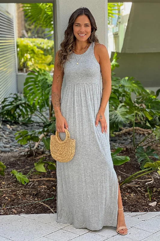 Heather Gray Racer Back Maxi Dress