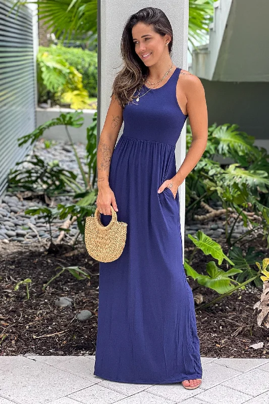 Navy Maxi Dress with Pockets