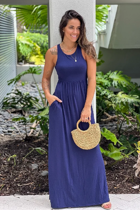 Navy Maxi Dress with Pockets