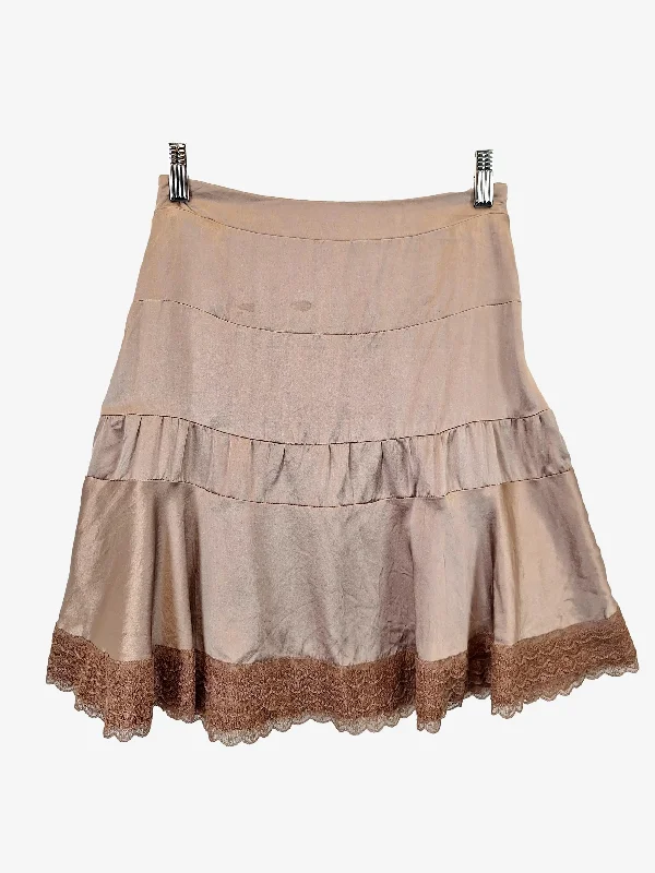 Alannah Hill Taupe Silk Tiered & Frilled Mini Skirt Size 6