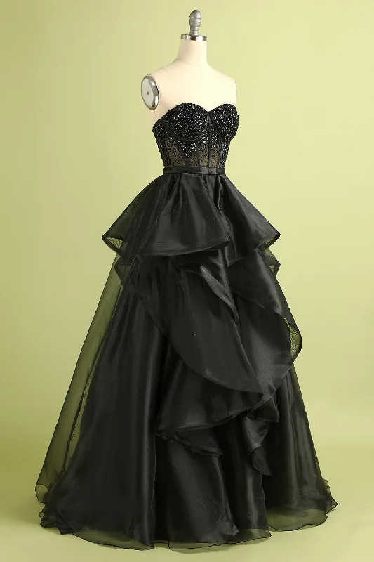 Black Strapless Ball Gown Evening Dress