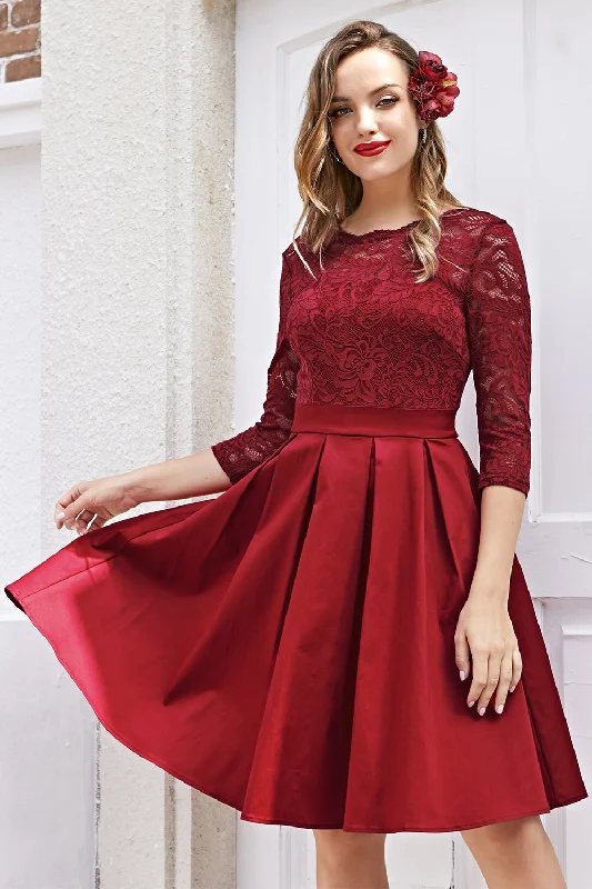 Burgundy V Back Long Sleeves Dress