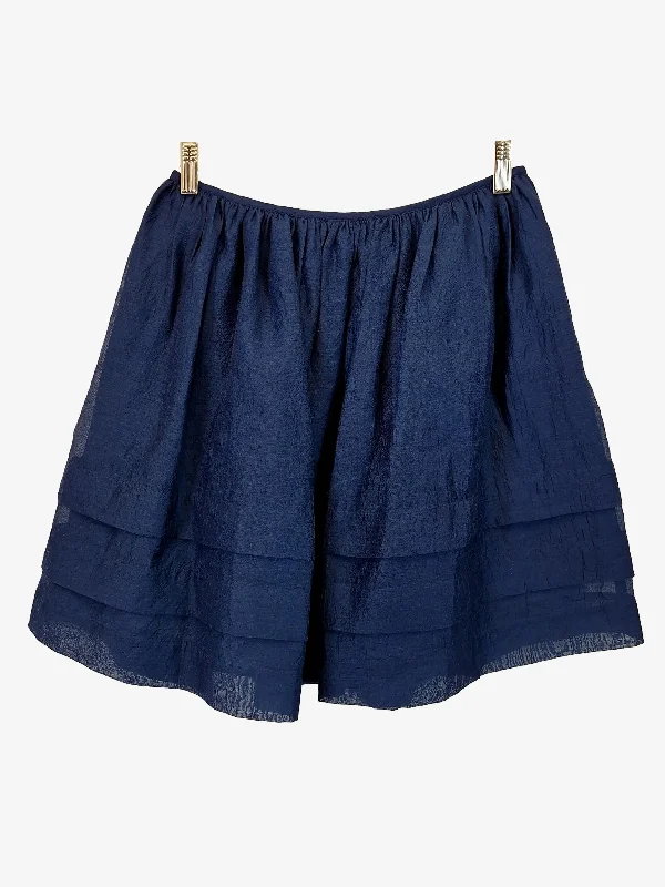 Karen Walker Navy Shimmering Gathered Mini Skirt Size 8