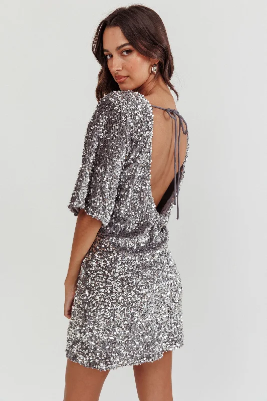 Miramar Backless Sequin Dress Silver