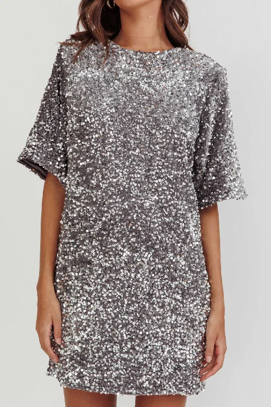 Miramar Backless Sequin Dress Silver