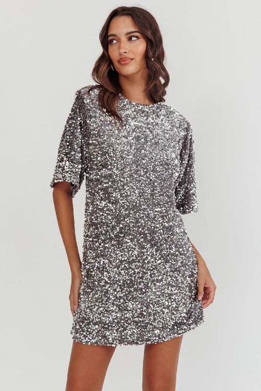 Miramar Backless Sequin Dress Silver