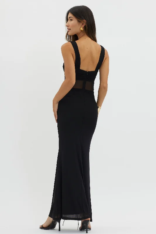 Nadia Sheer Waist Maxi Dress Black