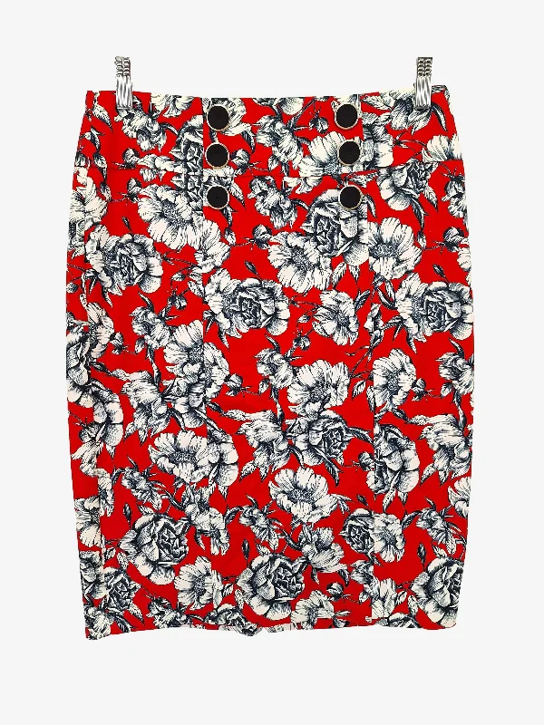 Review Floral Button Feature Pencil Midi Skirt Size 10