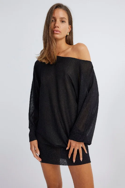 SNDYS Hailey Off Shoulder Mini Dress Black