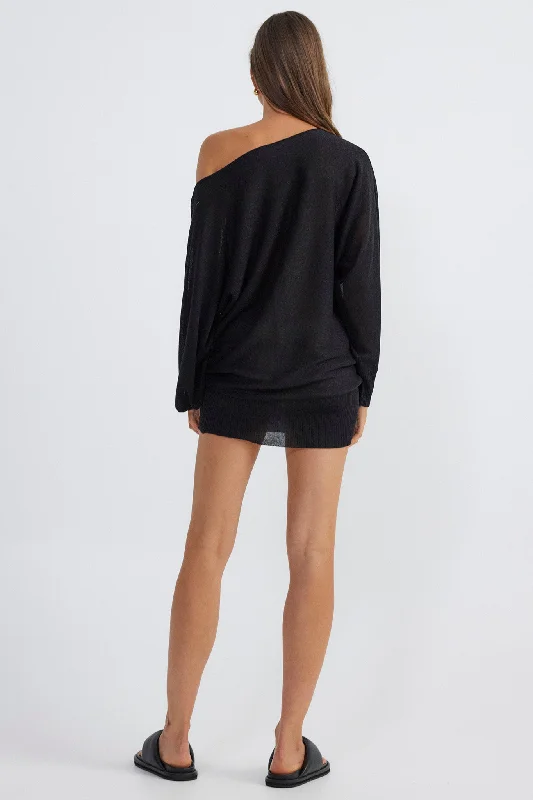 SNDYS Hailey Off Shoulder Mini Dress Black