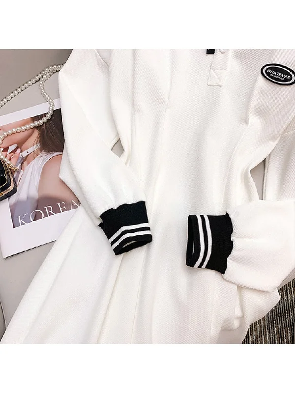 znbbw Sweet Polo Collar Dress Women Preppy Style Korean Fashin White Long Sleeve Mini Tennis Golf Dresses Female Spring 2023