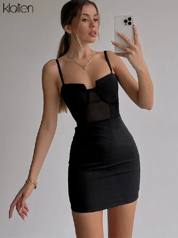 Znbbw Women Dress Sexy See Through Mesh Patchwork Slim Solid Mini Bodycon Dress Y2K Nightclub Party Beach Vacation New 2023